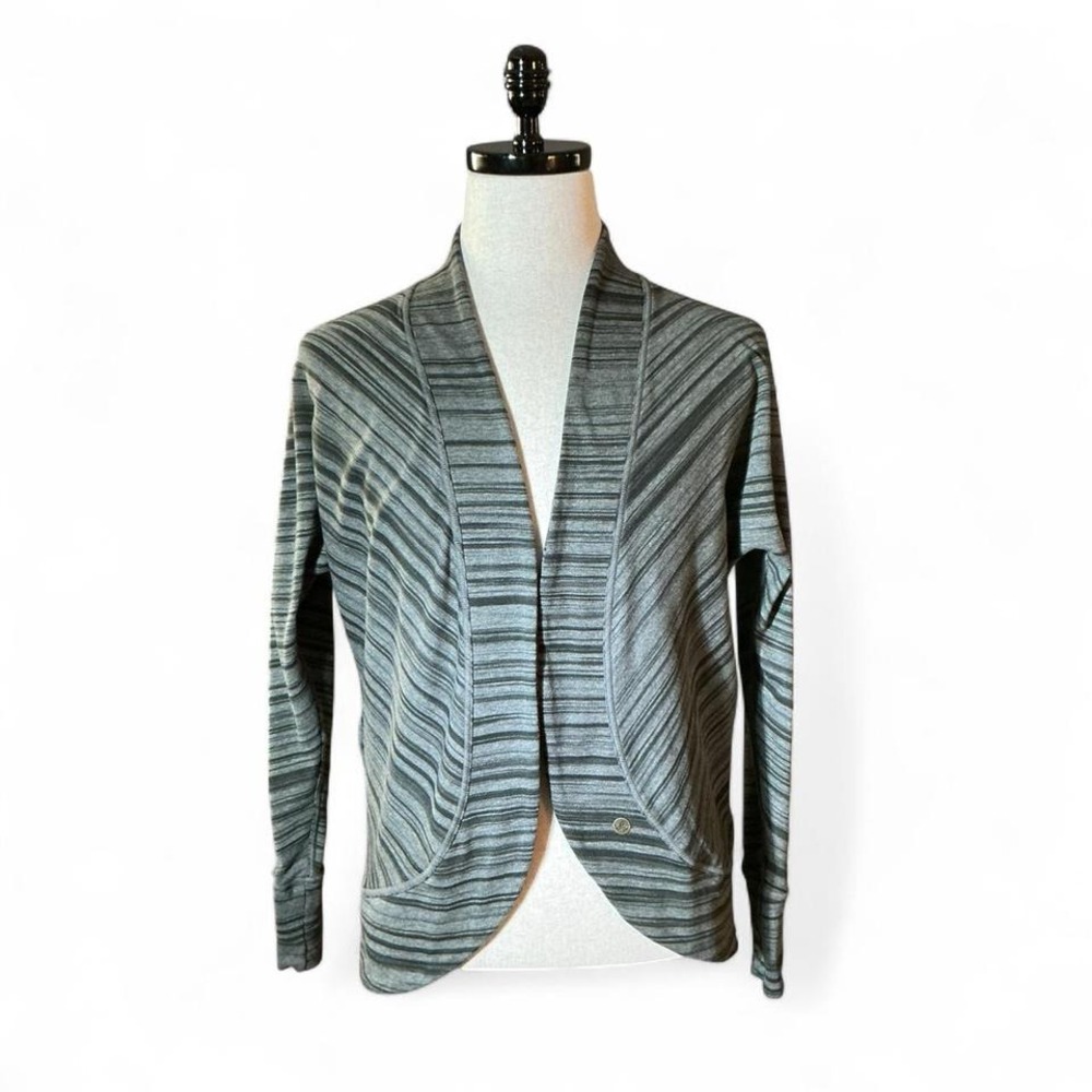 Prana Womens Gray Stripe Open Front Cardigan Sweater Preppy